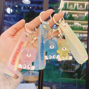 Cute resin jelly bear keychain transparent cartoon couple fashion bag charm pendant accessory