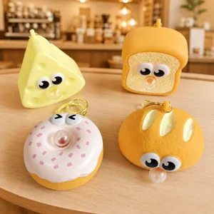 Cute silicone squeeze toy keychain funny bubble bread cheese donut backpack pendant gift idea