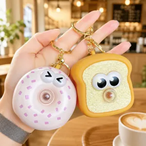 Silicone squeeze decompression funny eye toast donut keychain toy bag pendant cute gift