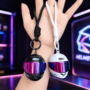 Cool 3D motorcycle helmet keychain and bag pendant with colorful reflective visor.