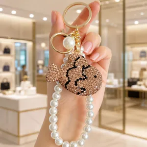 Summer Korean style full diamond fish keychain pearl string phone charm exquisite bag hanging ornament