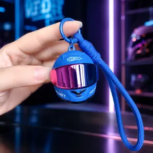 Creative miniature motorcycle helmet keychain, cool bag pendant, trendy toy gift, blue