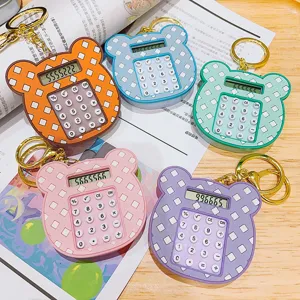 Lindo oso cuadrícula mini calculadora llavero portátil estudiante bolso escolar colgante regalo