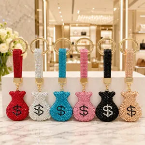 Porte-clés sac d'argent en strass cristal brillant pendentif de sac de luxe élégant.