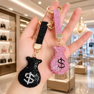 Porte-clés sac d'argent en strass étincelant pendentif de sac de luxe chaîne de clé de voiture