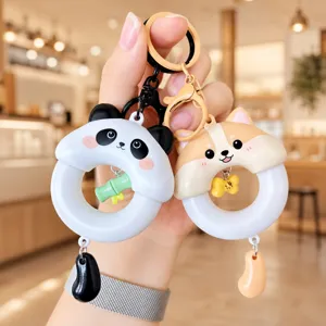 Leuke cartoon panda en corgi oplichtende sleutelhanger hanger, schattig dier nachtlamp accessoire.