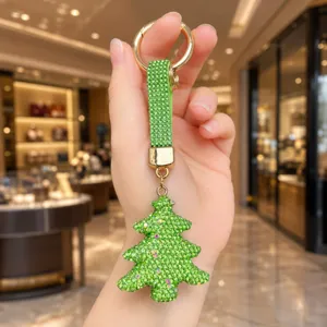 Sparkling Rhinestone Christmas Tree Keychain Luxury Bag Charm Holiday Festive Gift Pendant