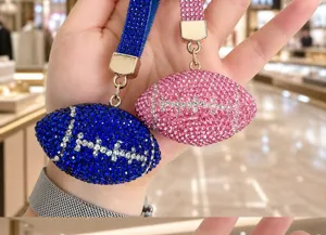 Porte-clés ballon de football en strass brillant pendentif de sac de luxe étincelant