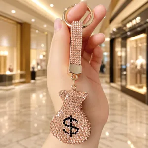 Porte-clés bourse strass scintillants, charm de sac de luxe et anneau de clé de voiture.