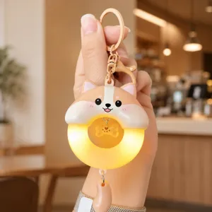 Schattige corgi oplichtende sleutelhanger gedetailleerd uitzicht warme nachtlicht char
