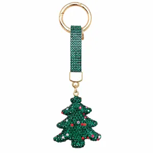 Rhinestone Christmas Tree Keychain Cute Clay Pave Crystal Pendant Glitter Bag Hanging Ornament Festival Key Ring Gifts
