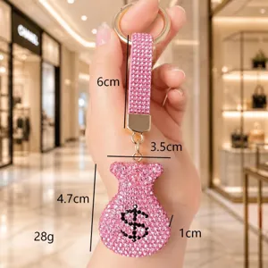 Porte-clés bourse strass scintillant, charm de sac en cristal rose luxueux pour clés de voiture.