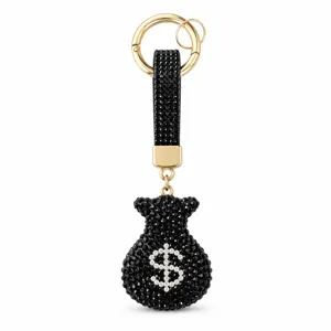 Porte-clés sac d'argent en strass luxe quincaillerie dorée brillant noir breloque élégant