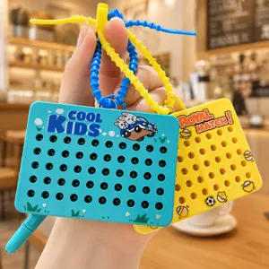 Mini magnetic bead drawing board keychain toy, portable puzzle game cute cartoon pendant.