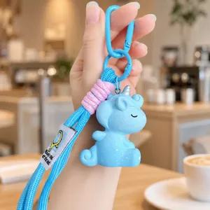 Cute gradient resin unicorn keychain with braided strap, perfect bag pendant gift for girls.