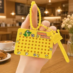 Magnetic bead drawing board keychain with cute crown stylus and cartoon pattern design.