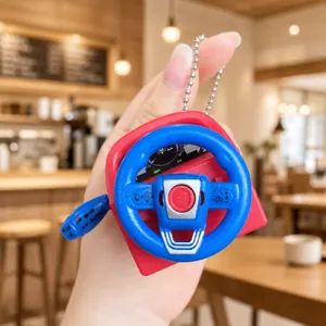 Mini simulation steering wheel keychain decompression sound toy fun bag pendant accessory gift