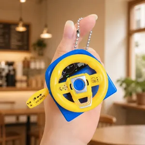 Mini simulation steering wheel keychain decompress gadget cute bag pendant toy accessory