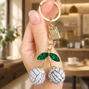 Rhinestone Football Cherry Keychain Cute Crystal Bag Pendant Metal Key Ring Car Accessory
