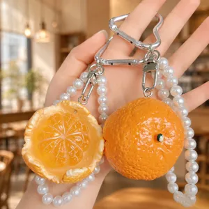 Niedliche Simulation Geschälte Orange Perle Schlüsselanhänger Kreative Frucht Apfel Banane Tasche Anhänger Damen Exquisites Kleines Geschenk