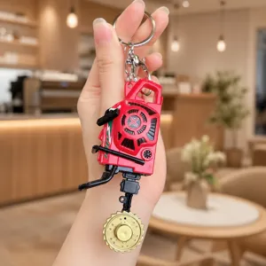 Miniatur Kettensäge Schlüsselanhänger Zubehör, rotes Dekompressions-Zugseil Spielzeug Detailansicht.