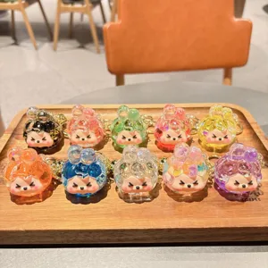 Colorful liquid quicksand acrylic cute rabbit keychain bag charm toy pendant set.