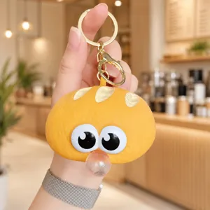 Cute bread squishy keychain with big eyes, stress relief toy backpack pendant for kids.