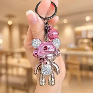 Portachiavi Orsetto Elettrolucidato con Strass Ciondolo Borsa Rosa Per Donna Auto