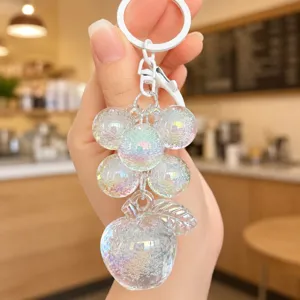 Crystal bubble grape apple keychain transparent cute bag charm aesthetic pendant gift