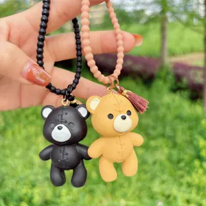 Lindo oso de dibujos animados cosido llavero de resina bolsa colgante estética pareja accesorios