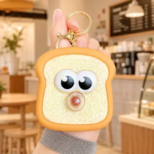 Silicone toast bread squeeze keychain cute stress relief toy backpack pendant detail view