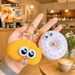 Cute Silicone Dessert Squishy Keychain Funny Big Eyes Bubble Blowing Stress Relief Toy School Bag Pendant Charm For Kids Gift