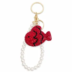 Korean style rhinestone fish keychain with pearl strap cute bag charm and phone accessory