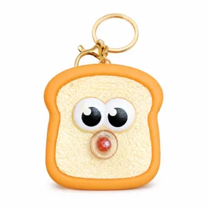 Cute silicone toast bubble keychain stress relief toy cartoon bag pendant for kids
