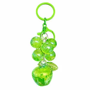 Creative crystal bubble grape apple keychain cute green bag charm fashion gift for women