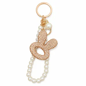 Modeschmuck Legierung Strass Hohler Hasenkopf Schlüsselanhänger Mit Künstliche Perlenkette Süß Glänzend Tasche Anhänger Geschenk Für Damen