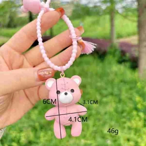 Llavero de oso cosido rosa colgante de bolso de resina dije de muñeca regalo lindo