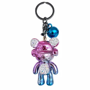 Portachiavi orso sfumato elettroplato con strass colorati, ciondolo borsa bambola accessorio auto.