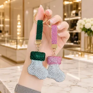 Portachiavi Calza di Natale Strass Ciondolo Borsa Cappello Albero Lega Luccicante Ciondolo Vacanza per Chiavi Auto Decorazione Borsa Regalo