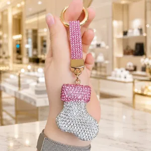 Portachiavi con calza di Natale in strass scintillanti ciondolo per borsa regalo chic