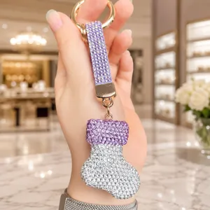 Portachiavi calza di Natale con strass scintillanti ciondolo borsa diamante viola