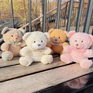 Cute plaid bow teddy bear keychain plush doll pendant, soft toy for school bag or gift.