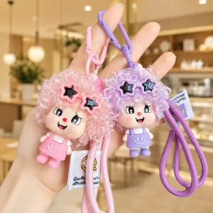 Süßer Trendiger Cooler Lockiges Haar Junge Puppe Schlüsselanhänger Sternen Sonnenbrille Figur Anhänger Taschenanhänger Auto Schlüsselring Einzelverpackung PVC Ornament Geschenk