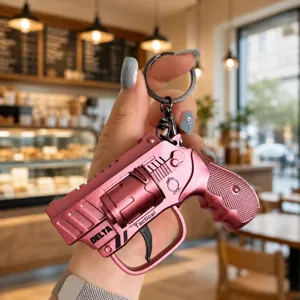 Mini metal gun keychain with flint spark tactical revolver design for creative gift