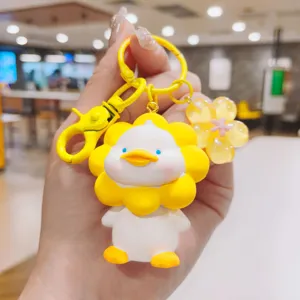 Simpatico cartone animato girasole anatra portachiavi resina pendente borsa chiave auto