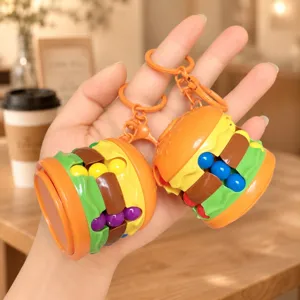Cubo de Rubik Creativo Hamburguesa Patatas Fritas Juguete Fidget Alivio del Estrés Giroscopio de Dedo Llavero Colgante de Mochila Cuentas Giratorias