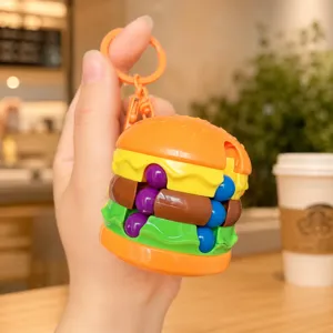 Llavero de rompecabezas de frijol mágico de hamburguesa creativa, juguete de descompresión.