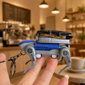 Portachiavi cane robot meccanico creativo, ciondolo in metallo argento e blu per borsa o chiavi.