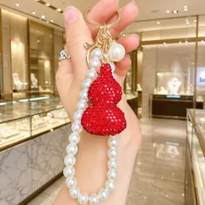 Roter Kristall Strass Kürbis Schlüsselanhänger Luxus Perlen Armband Tasche Anhänger
