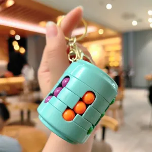 Teal Cylindrical Magic Bean Fidget Toy Keychain with Rotating Roller Puzzle Beads Ring